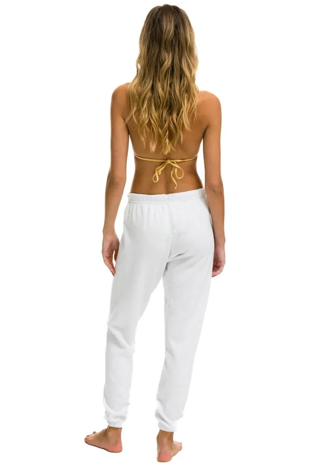 Women Bottoms Aviator Nation LOGO SWEATPANTS 8211 WHITE Women Bottoms Aviator Nation LOGO SWEATPANTS 8211 WHITE