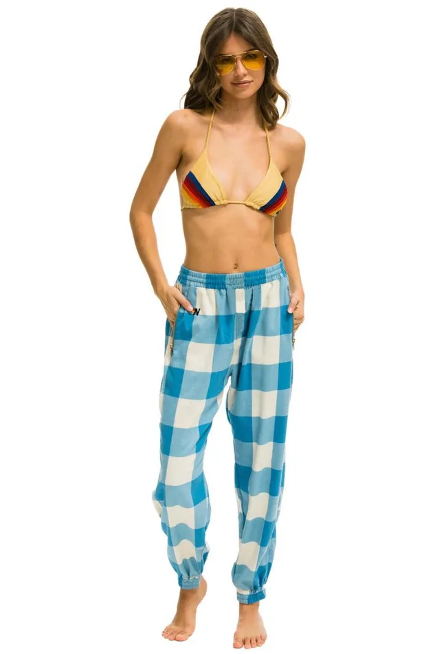 Women Bottoms Aviator Nation PLAID LODGE PANT 8211 SKY PLAID