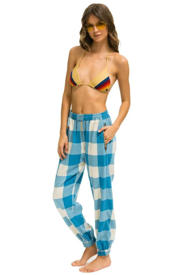 Women Bottoms Aviator Nation PLAID LODGE PANT 8211 SKY PLAID