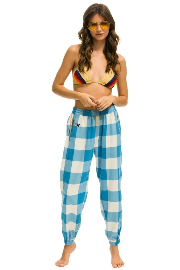 Women Bottoms Aviator Nation PLAID LODGE PANT 8211 SKY PLAID