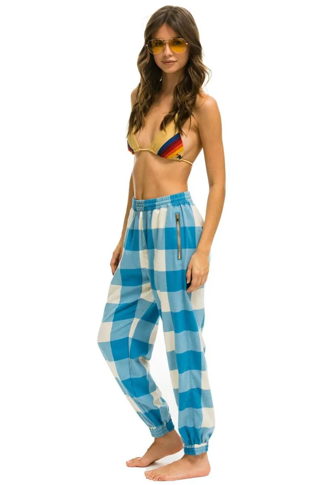 Women Bottoms Aviator Nation PLAID LODGE PANT 8211 SKY PLAID