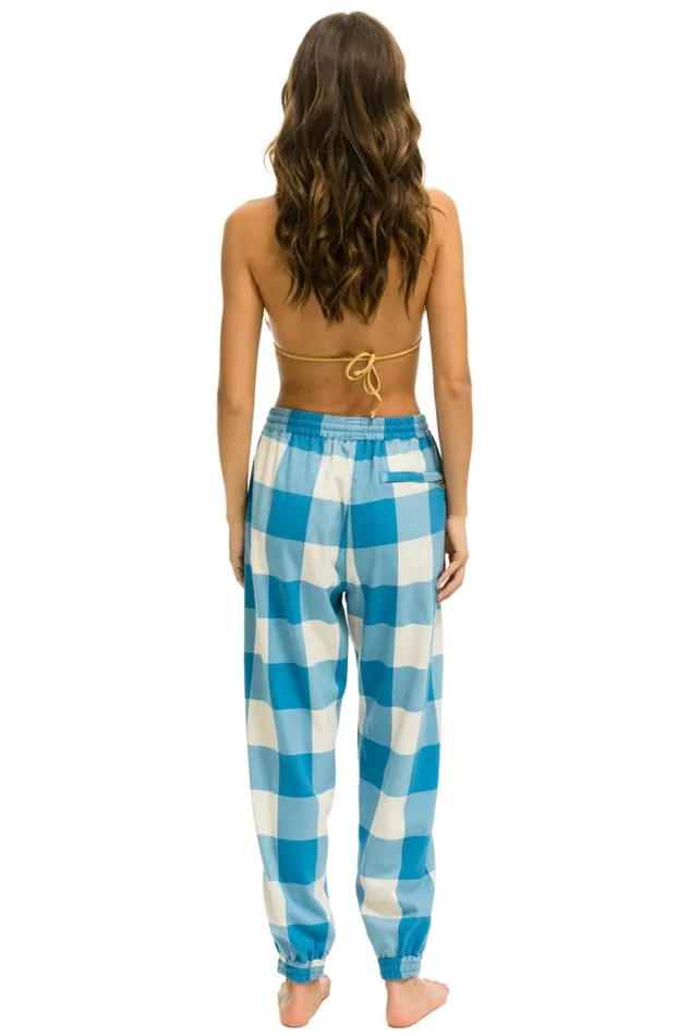 Women Bottoms Aviator Nation PLAID LODGE PANT 8211 SKY PLAID