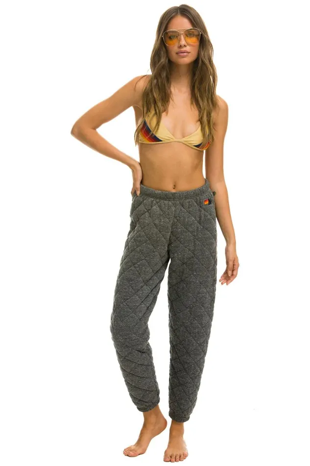 Women Bottoms Aviator Nation QUILTED SWEATPANTS 8211 HEATHER GREY