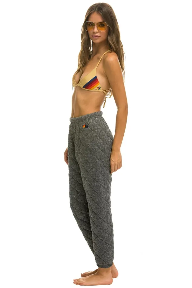 Women Bottoms Aviator Nation QUILTED SWEATPANTS 8211 HEATHER GREY