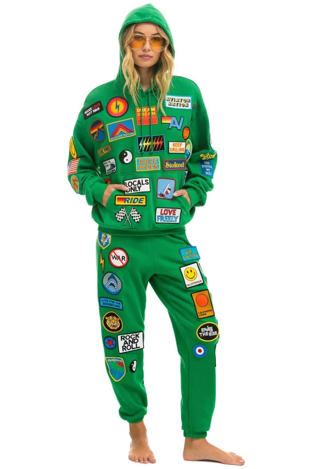 Women Bottoms Aviator Nation VINTAGE PATCH SWEATPANTS 8211 KELLY GREEN Women Bottoms Aviator Nation VINTAGE PATCH SWEATPANTS 8211 KELLY GREEN