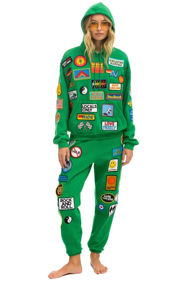 Women Bottoms Aviator Nation VINTAGE PATCH SWEATPANTS 8211 KELLY GREEN Women Bottoms Aviator Nation VINTAGE PATCH SWEATPANTS 8211 KELLY GREEN