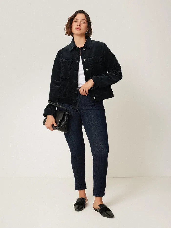 Women Boxy Cord Trucker Jacket Navy Jigsaw Coats and Jackets