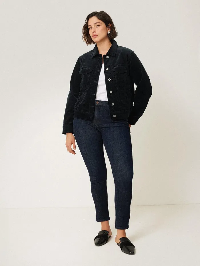 Women Boxy Cord Trucker Jacket Navy Jigsaw Coats and Jackets