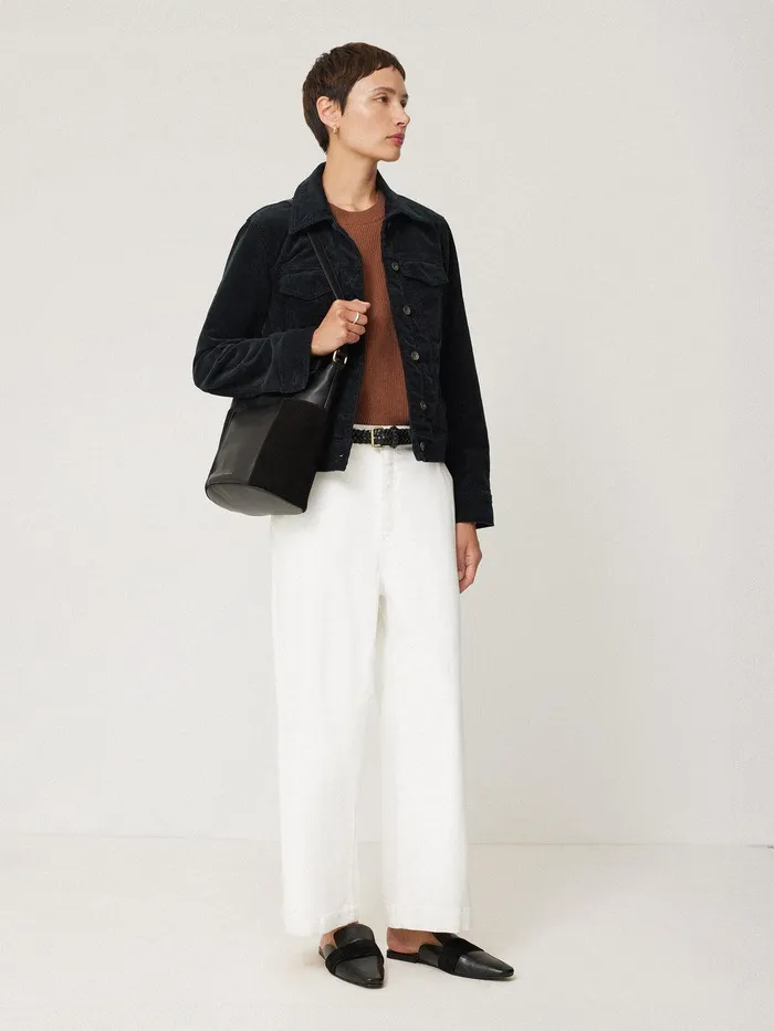 Women Boxy Cord Trucker Jacket Navy Jigsaw Coats and Jackets