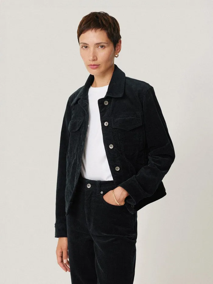 Women Boxy Cord Trucker Jacket Navy Jigsaw Coats and Jackets