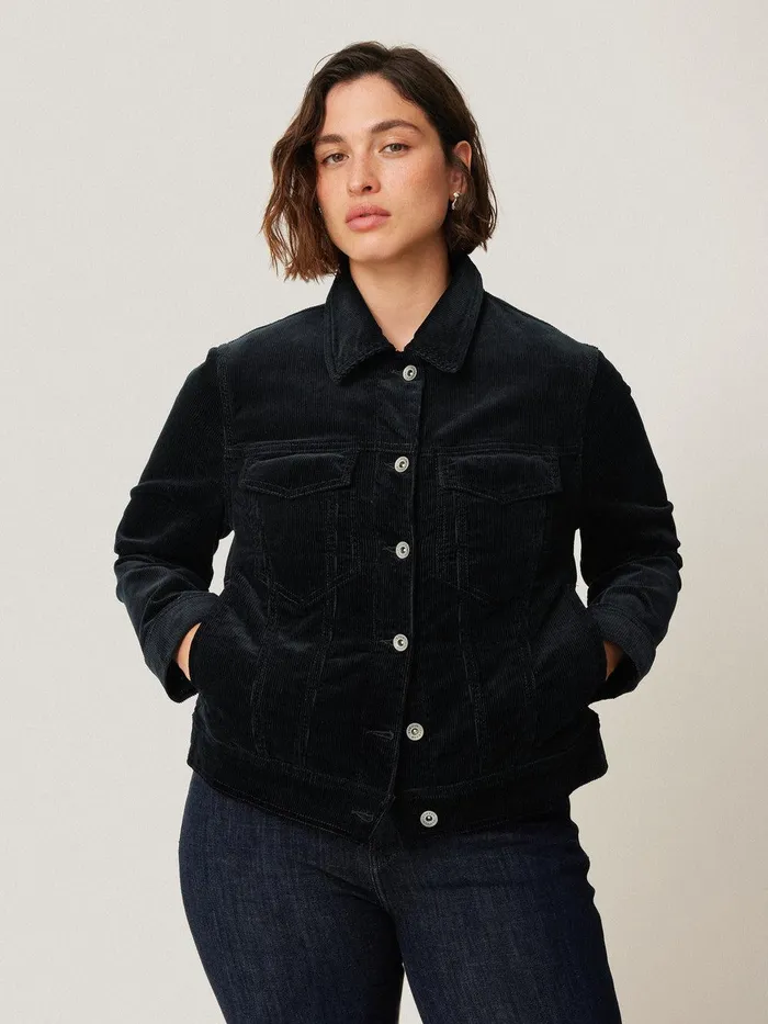 Women Boxy Cord Trucker Jacket Navy Jigsaw Coats and Jackets