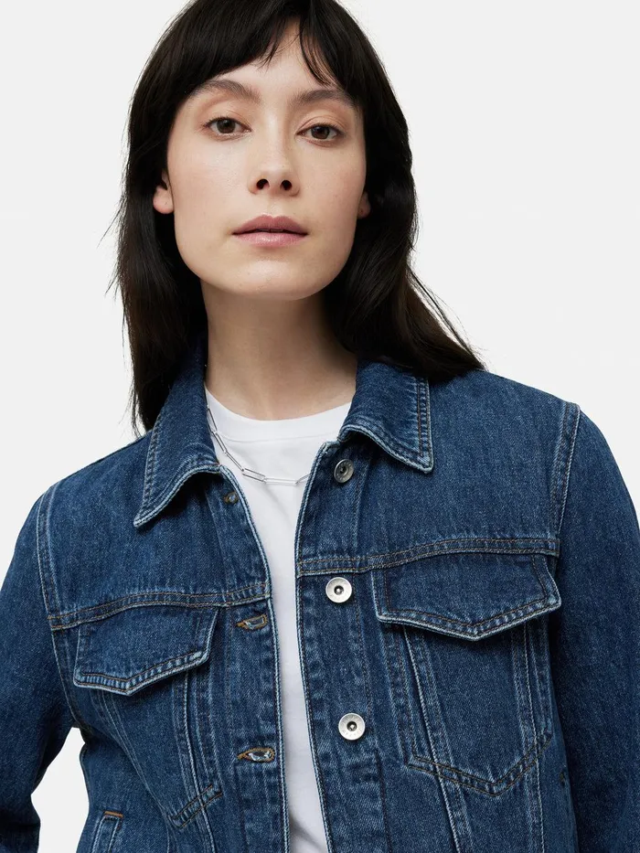 Women Boxy Denim Trucker Jacket Vintage Mid Blue Jigsaw Denim