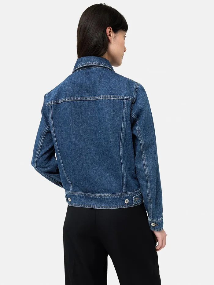 Women Boxy Denim Trucker Jacket Vintage Mid Blue Jigsaw Denim