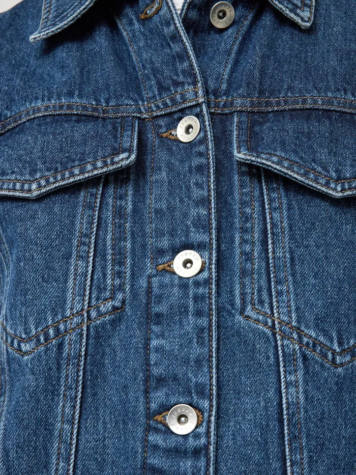 Women Boxy Denim Trucker Jacket Vintage Mid Blue Jigsaw Denim