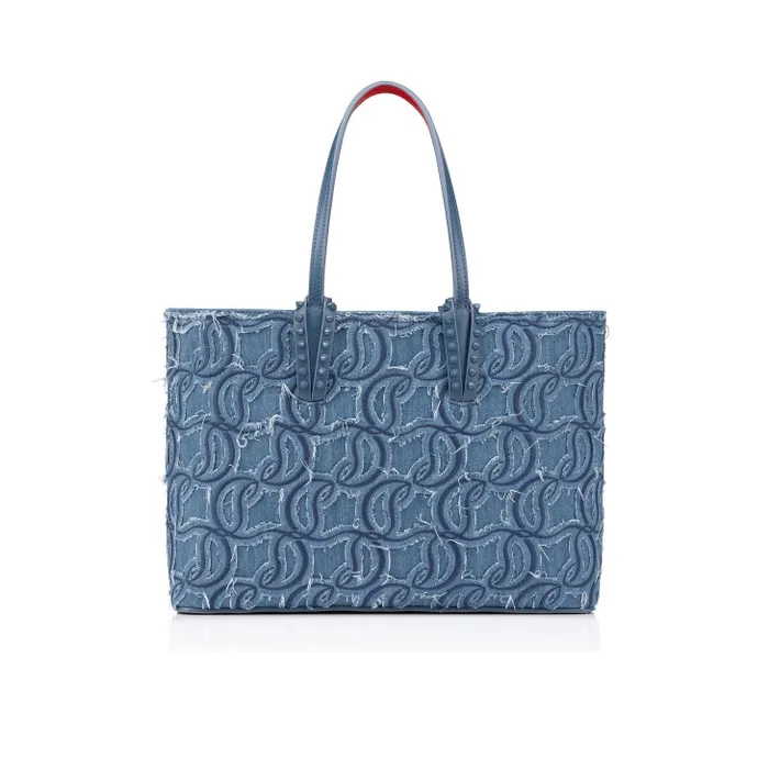 Women Cabata Small Tote Bag 8211 Denim Embroidered 8211 Blue Christian Louboutin Totes