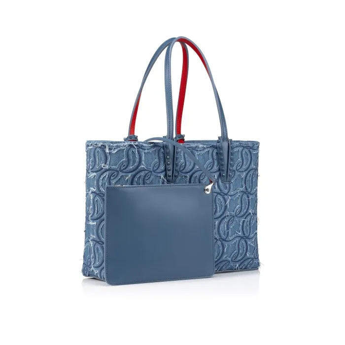Women Cabata Small Tote Bag 8211 Denim Embroidered 8211 Blue Christian Louboutin Totes