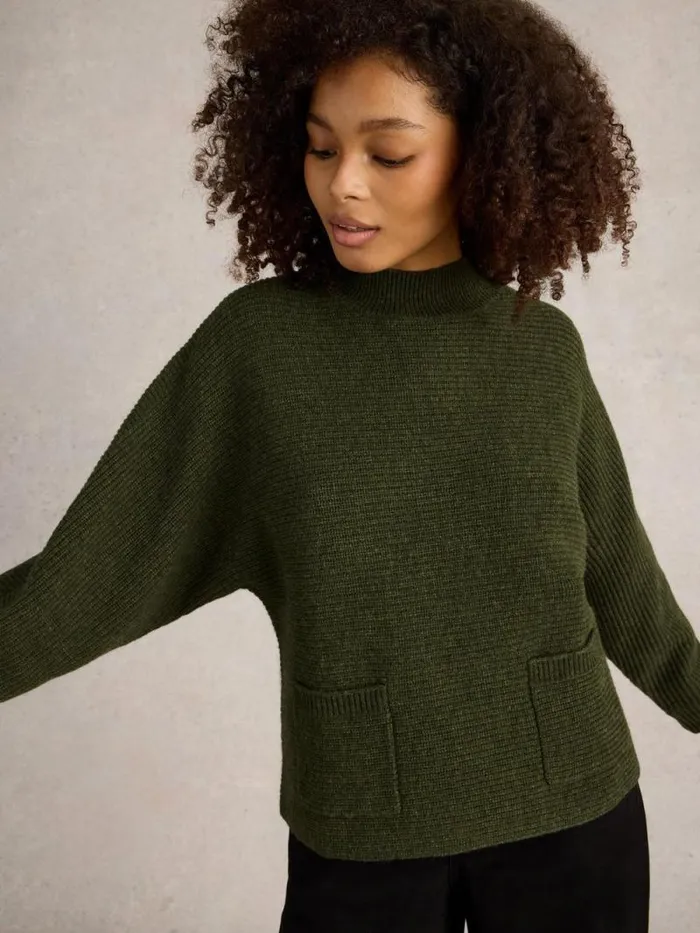 Women CARLI HIGH NECK JUMPER Khaki Green White Stuff Knitwear