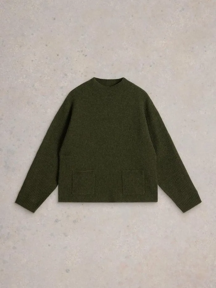 Women CARLI HIGH NECK JUMPER Khaki Green White Stuff Knitwear