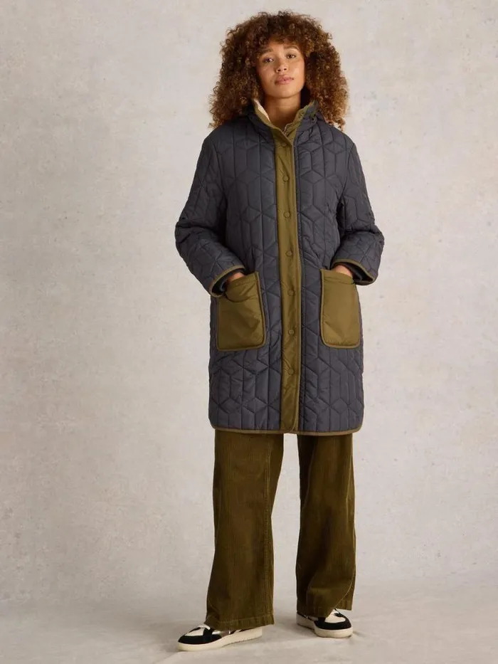 Women Carmel Borg Lined Quilted Coat Dk Grey White Stuff Coats and Jackets