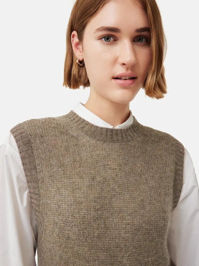 Women Cashmere Crew Neck Tank Brown Jigsaw Knitwear and Cashmere