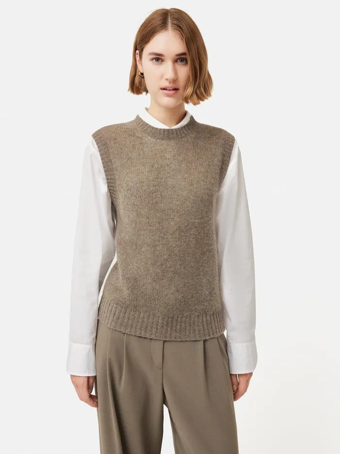 Women Cashmere Crew Neck Tank Brown Jigsaw Knitwear and Cashmere