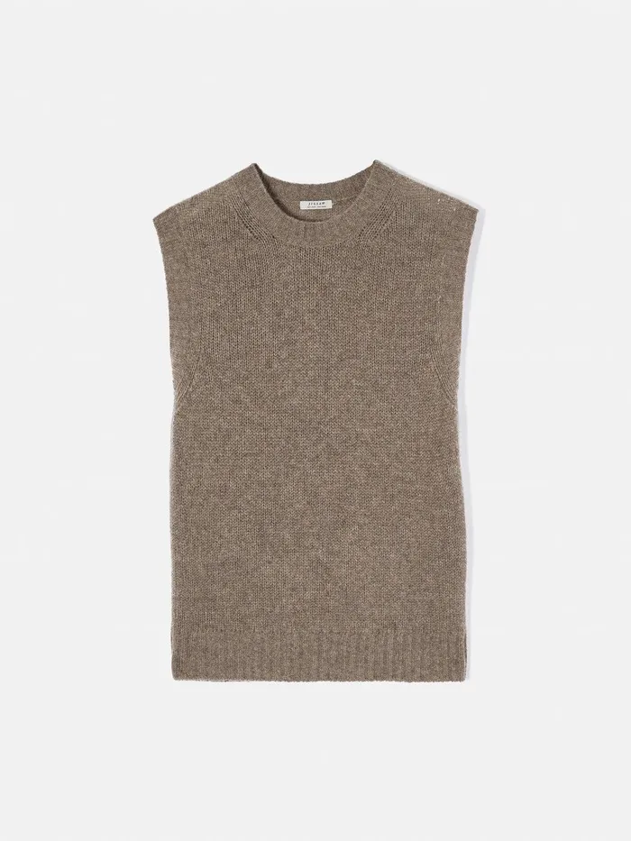 Women Cashmere Crew Neck Tank Brown Jigsaw Knitwear and Cashmere