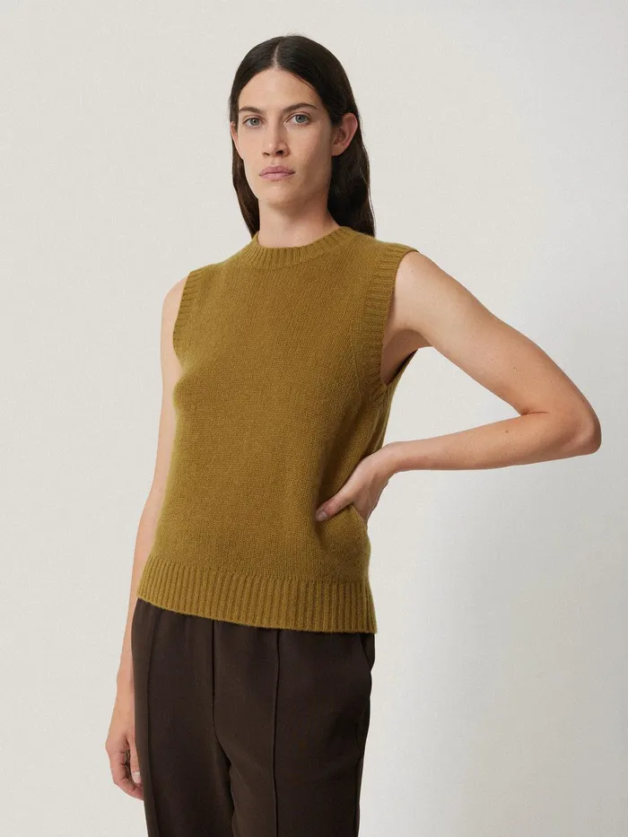 Women Cashmere Crew Neck Tank Light Olive Jigsaw Knitwear and Cashmere