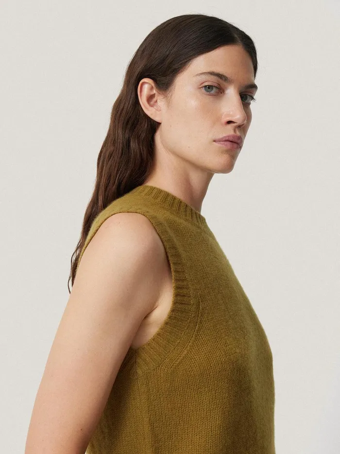 Women Cashmere Crew Neck Tank Light Olive Jigsaw Knitwear and Cashmere