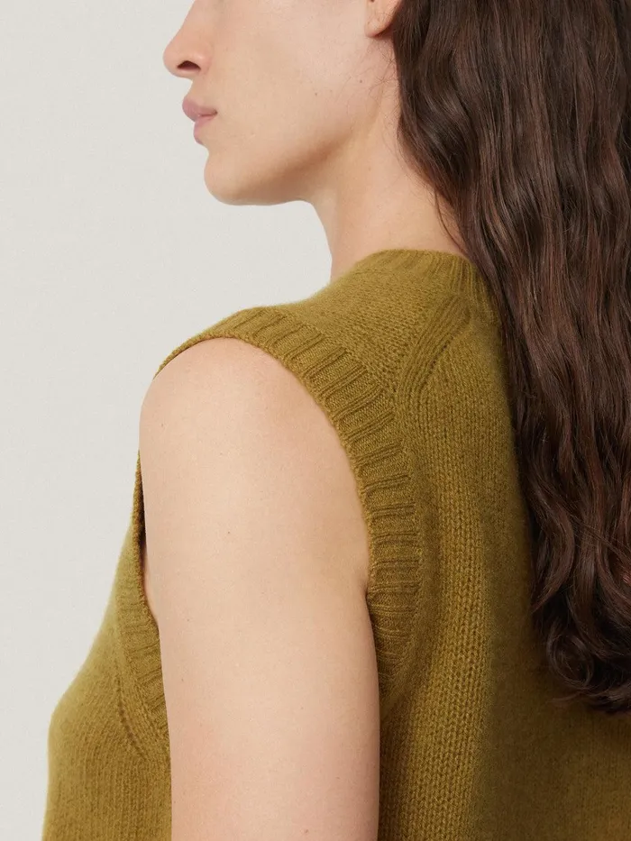 Women Cashmere Crew Neck Tank Light Olive Jigsaw Knitwear and Cashmere