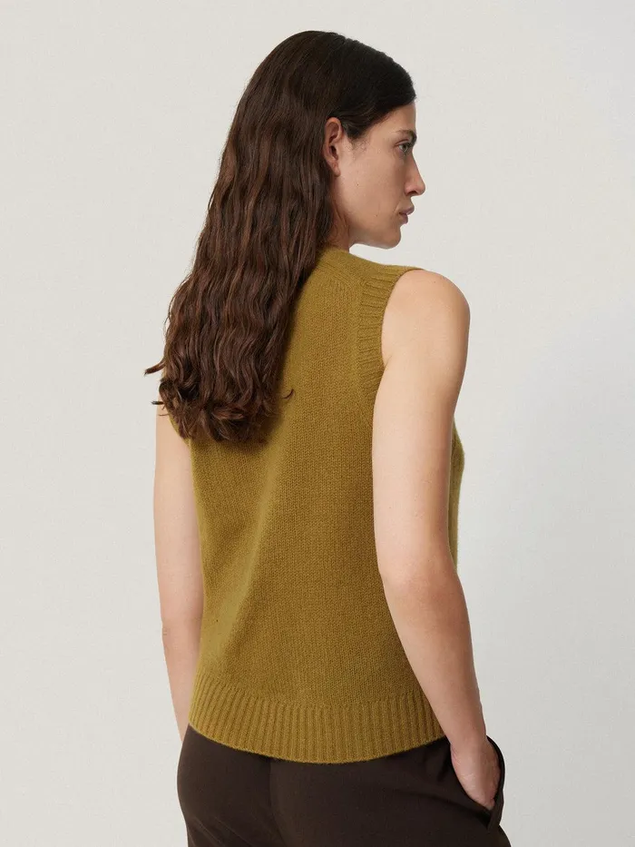 Women Cashmere Crew Neck Tank Light Olive Jigsaw Knitwear and Cashmere