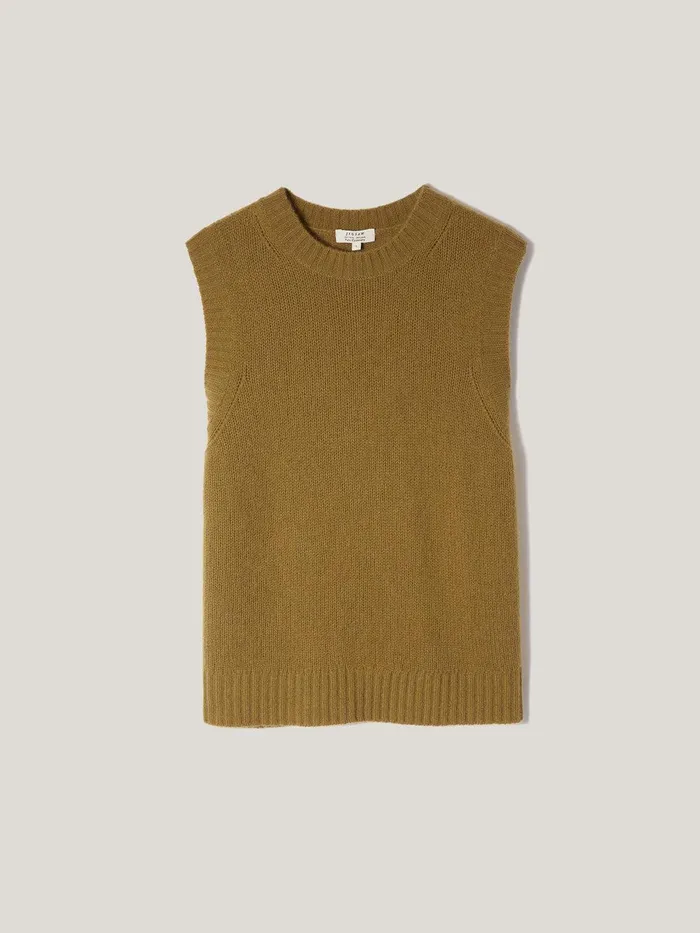 Women Cashmere Crew Neck Tank Light Olive Jigsaw Knitwear and Cashmere