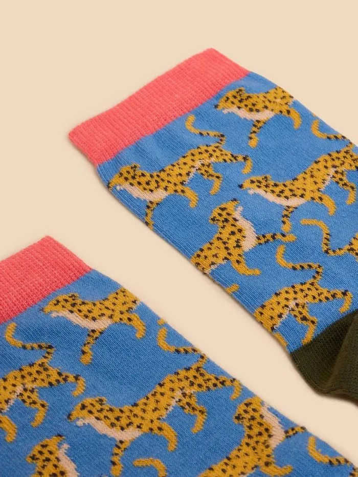 Women Cheetah Ankle Sock Blue Multi White Stuff Socks