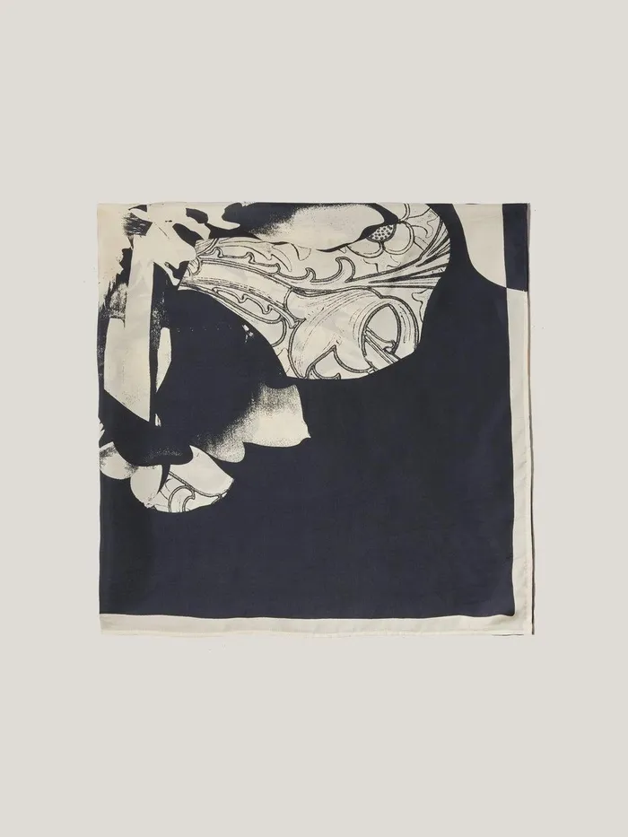 Women Collage Silk Twill Scarf Monochrome Jigsaw Ponchos and Scarves