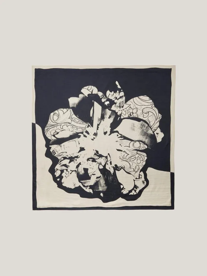 Women Collage Silk Twill Scarf Monochrome Jigsaw Ponchos and Scarves