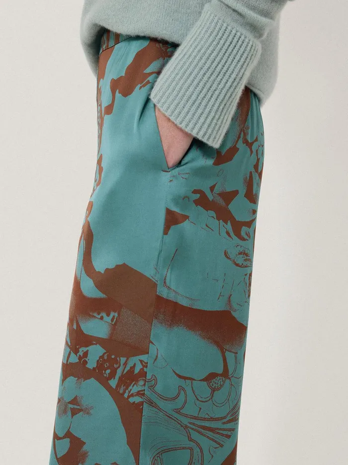 Women Collage Stitch Detail Trouser Blue Jigsaw Party