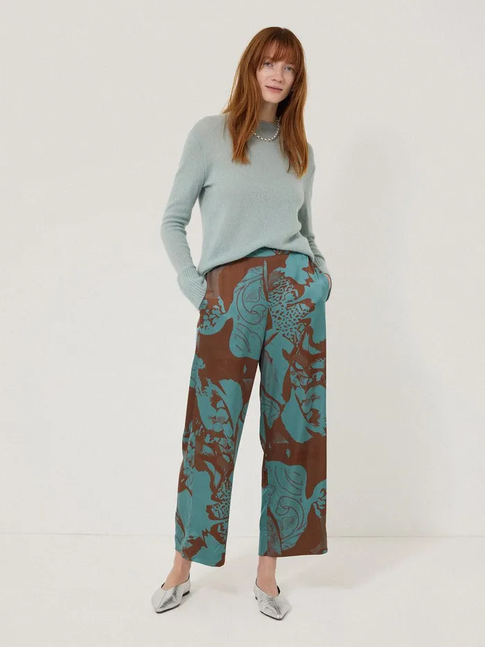 Women Collage Stitch Detail Trouser Blue Jigsaw Party