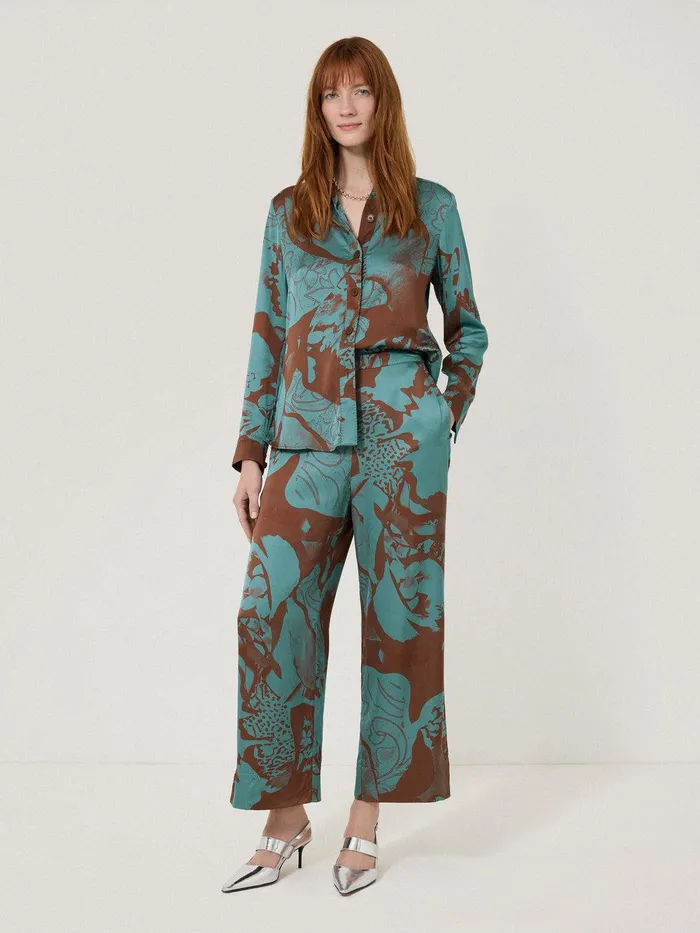 Women Collage Stitch Detail Trouser Blue Jigsaw Party