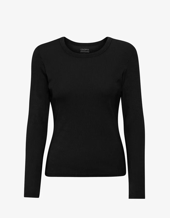 Women Colorfulstandard Women Organic Rib LS TShirt 8211 Deep Black TShirts