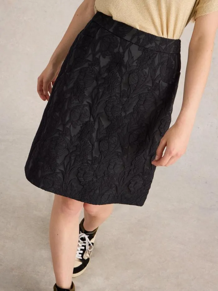 Women Coral Jacquard Skirt Pure Black White Stuff Skirts