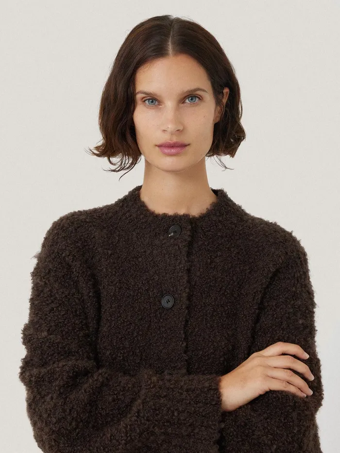 Women Cosy Boucle Scarf Cardi Brown Jigsaw Knitwear and Cashmere