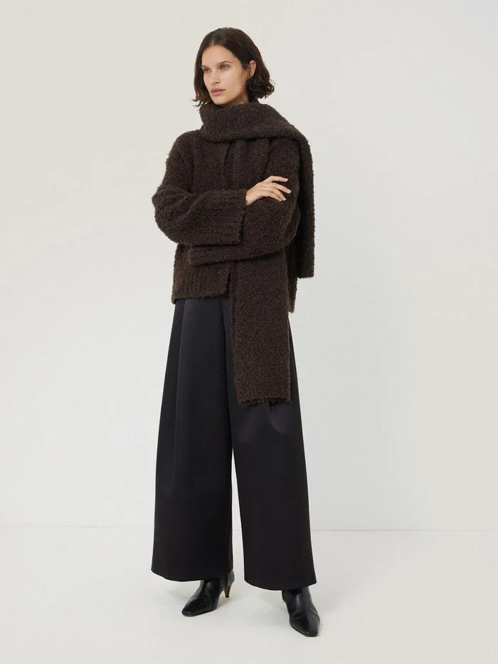 Women Cosy Boucle Scarf Cardi Brown Jigsaw Knitwear and Cashmere