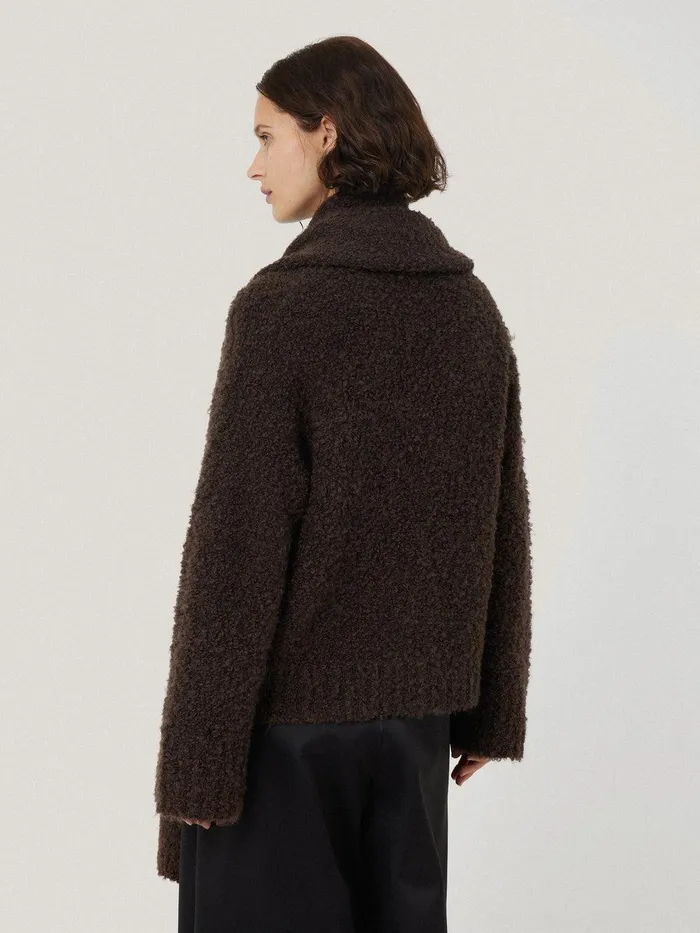 Women Cosy Boucle Scarf Cardi Brown Jigsaw Knitwear and Cashmere