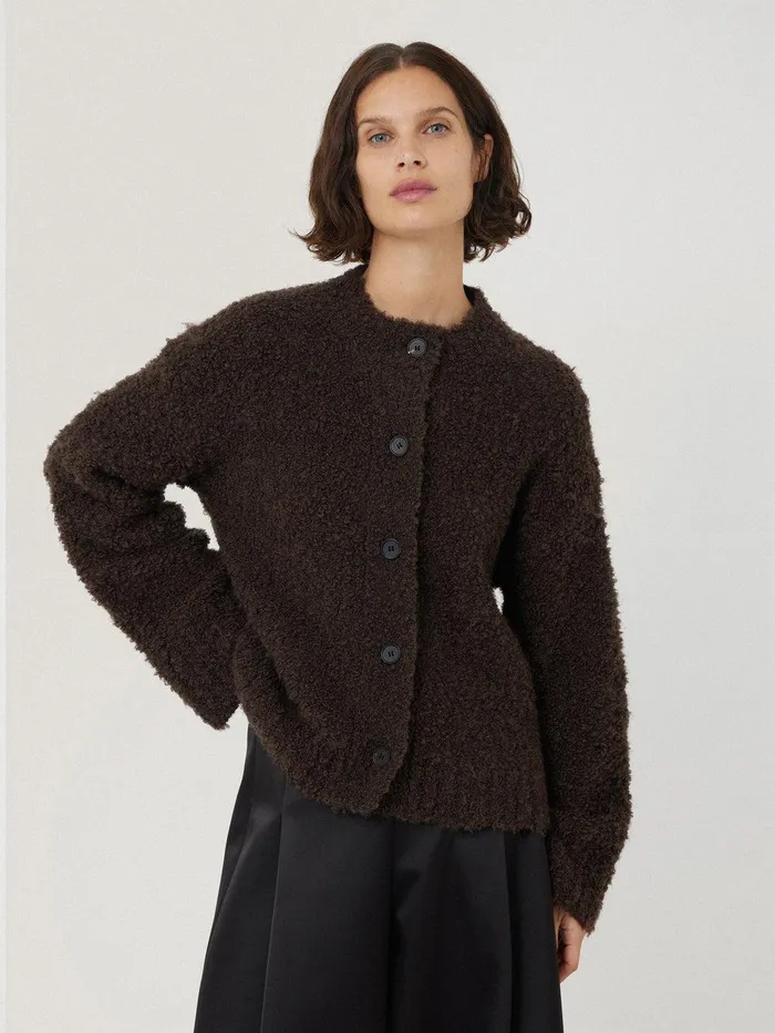 Women Cosy Boucle Scarf Cardi Brown Jigsaw Knitwear and Cashmere
