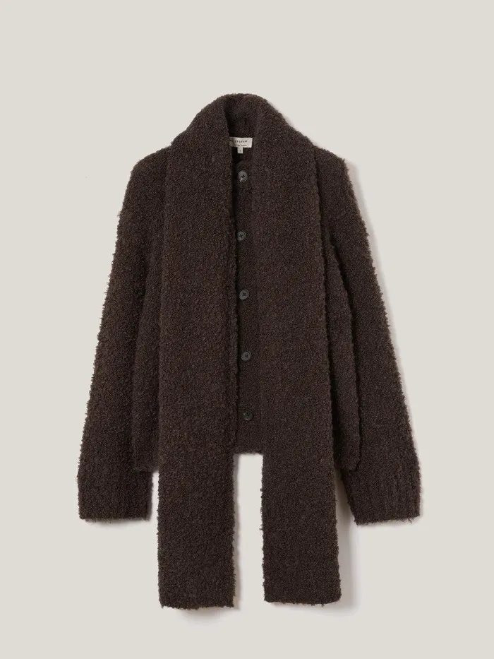 Women Cosy Boucle Scarf Cardi Brown Jigsaw Knitwear and Cashmere