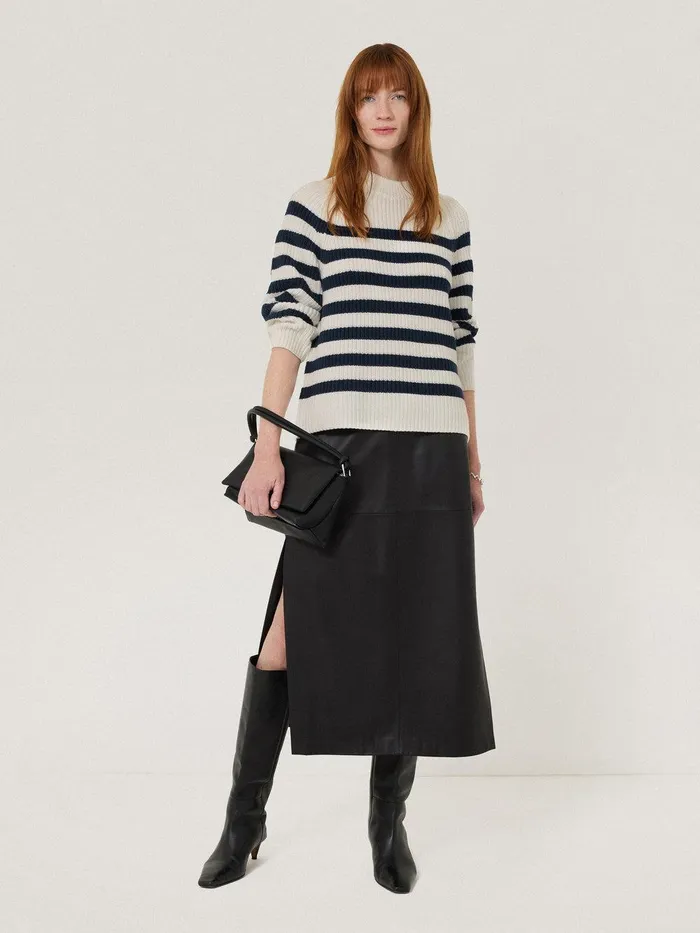 Women Cotton Blend Stripe Jumper Navy Jigsaw Knitwear and Cashmere