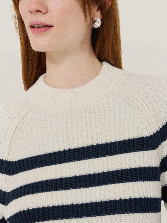 Women Cotton Blend Stripe Jumper Navy Jigsaw Knitwear and Cashmere