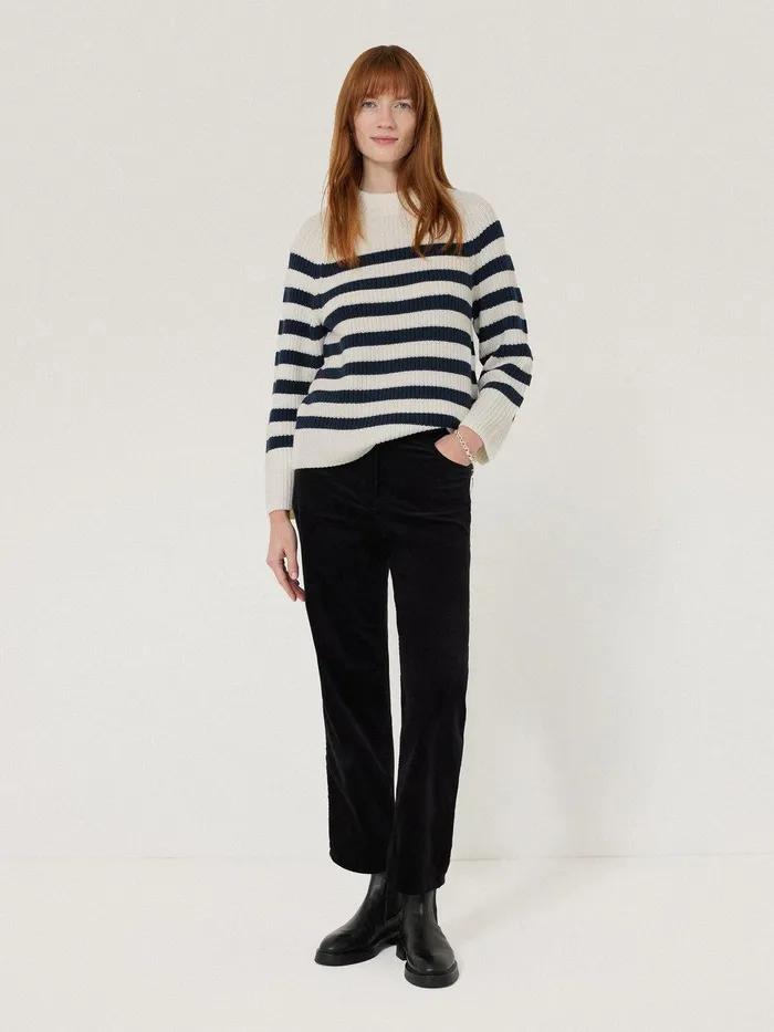 Women Cotton Blend Stripe Jumper Navy Jigsaw Knitwear and Cashmere