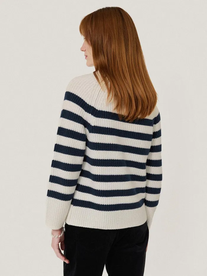 Women Cotton Blend Stripe Jumper Navy Jigsaw Knitwear and Cashmere