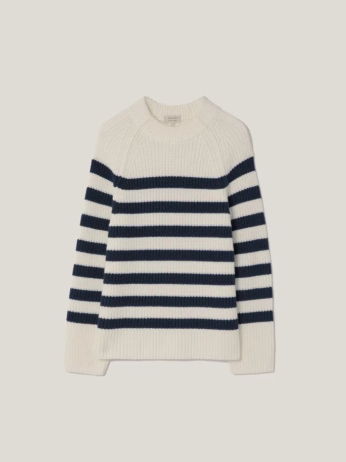 Women Cotton Blend Stripe Jumper Navy Jigsaw Knitwear and Cashmere