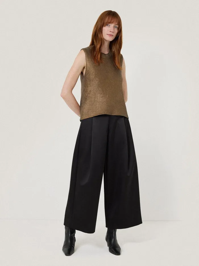 Women Cotton Metallic Crew Tank Gold Jigsaw Knitwear and Cashmere